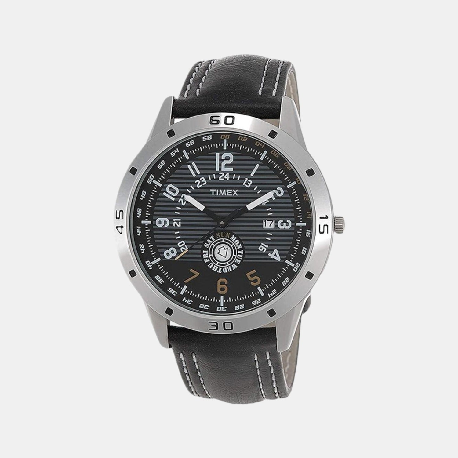 Fashion Men Quartz Black Dial Analog Leather Watch TI000U90100