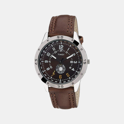 Fashion Men Quartz Brown Dial Analog Leather Watch TI000U90300