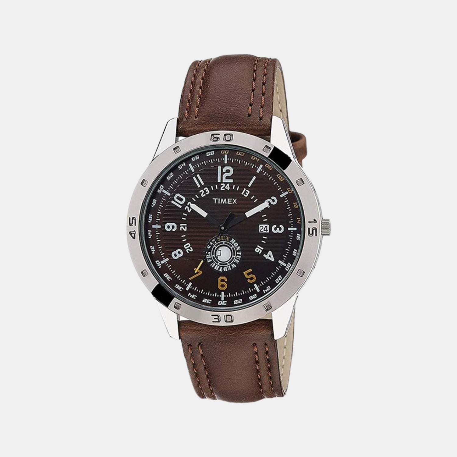 Fashion Men Quartz Brown Dial Analog Leather Watch TI000U90300