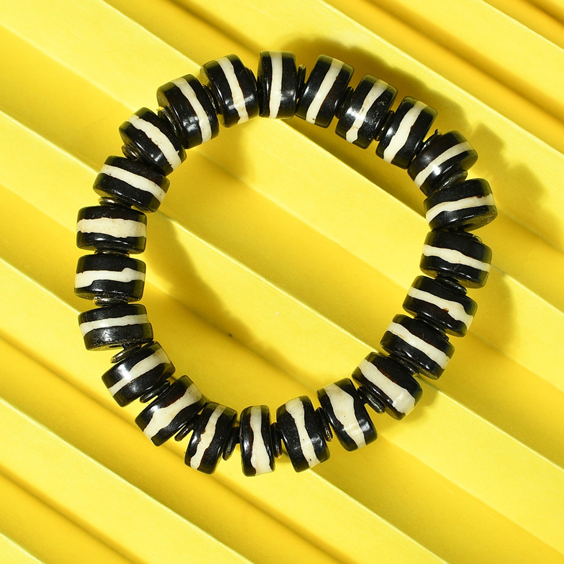 Black & White Beaded Stretchable Bracelet by Bamboo Tree Jewels