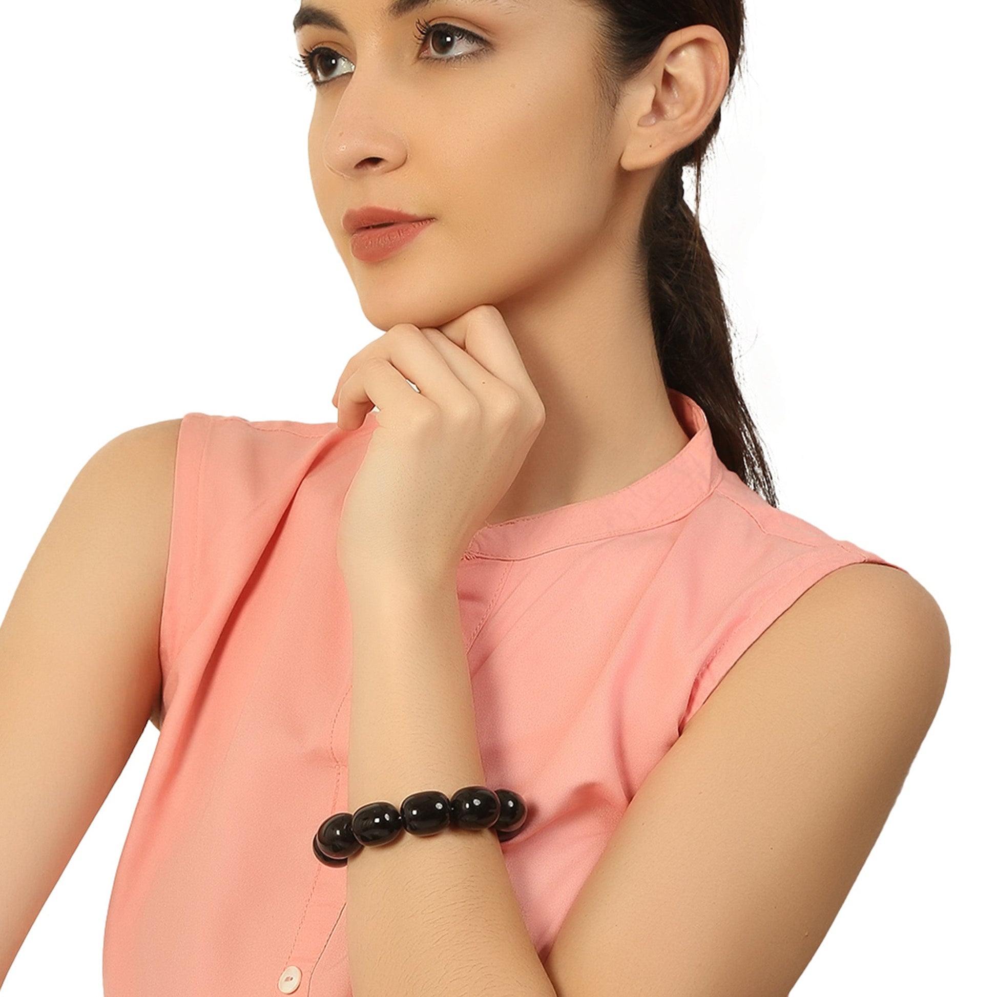 Black Stone Stretchable Bracelet by Bamboo Tree Jewels