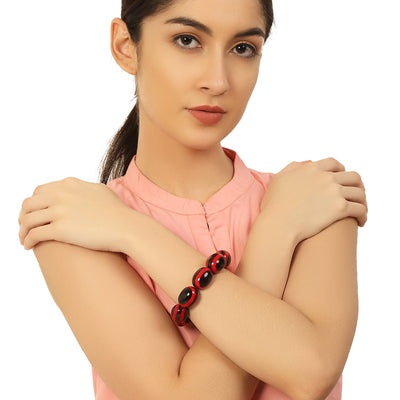 Black & Red Stone Stretchable Bracelet by Bamboo Tree Jewels