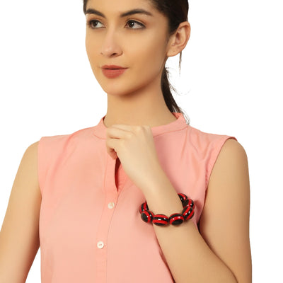 Black & Red Stone Stretchable Bracelet by Bamboo Tree Jewels