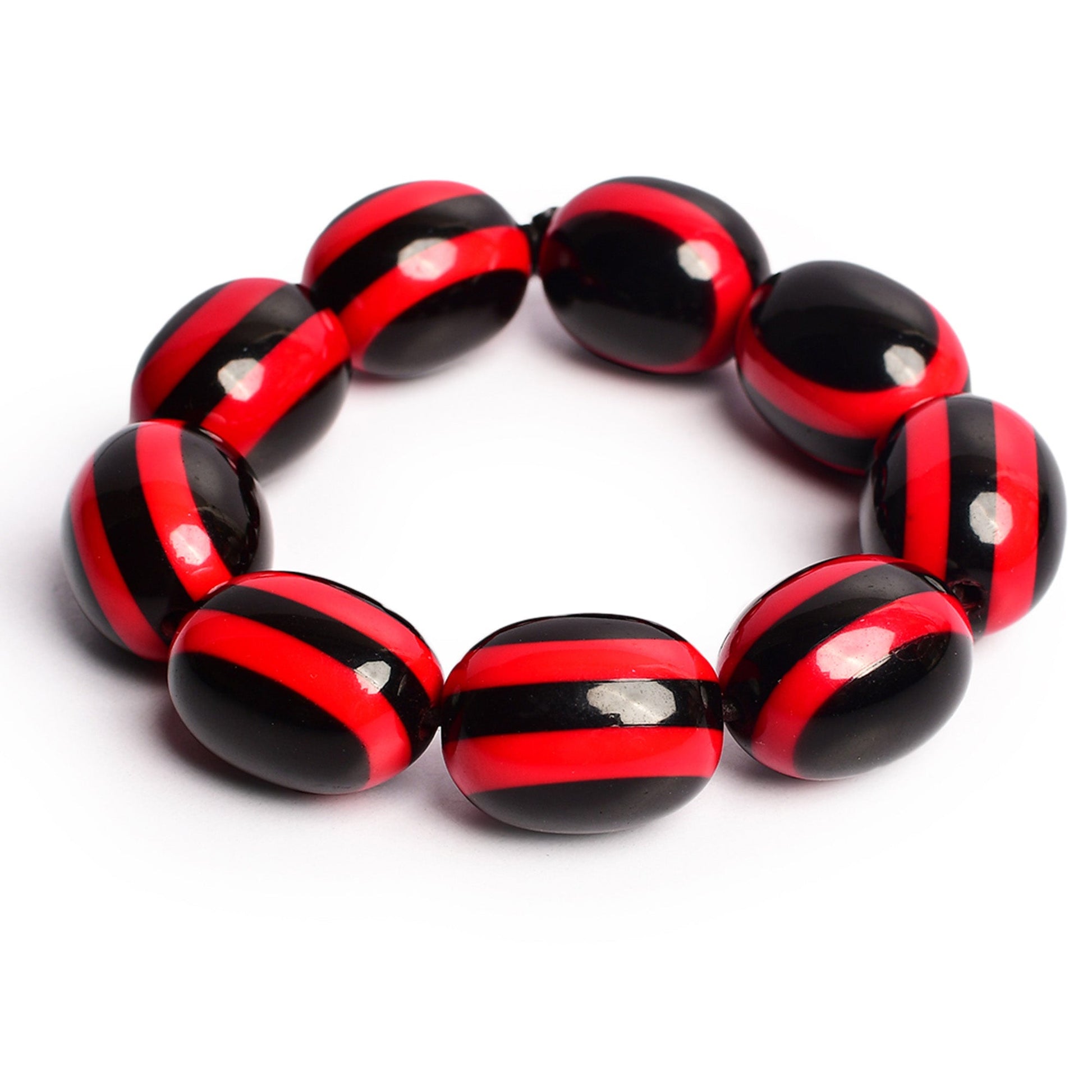 Black & Red Stone Stretchable Bracelet by Bamboo Tree Jewels