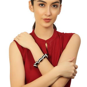 Black & White Stone Stretchable Bracelet by Bamboo Tree Jewels