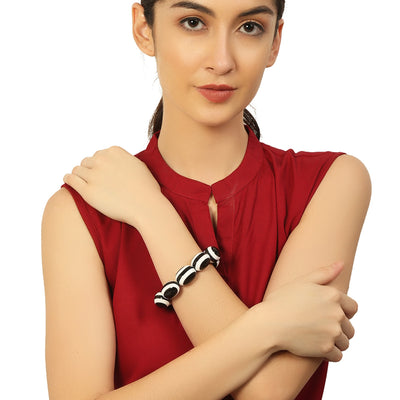 Black & White Stone Stretchable Bracelet by Bamboo Tree Jewels