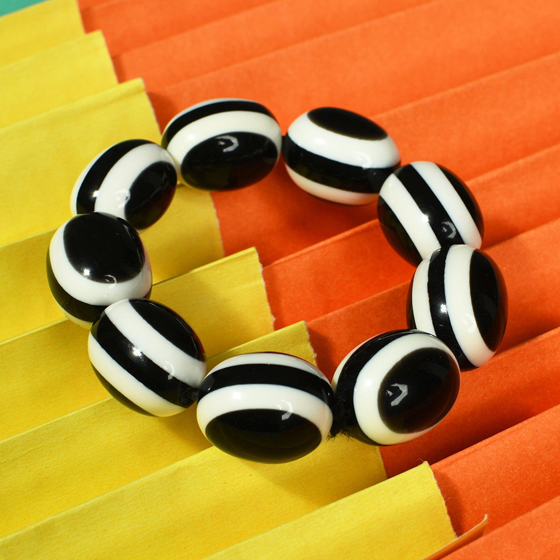 Black & White Stone Stretchable Bracelet by Bamboo Tree Jewels