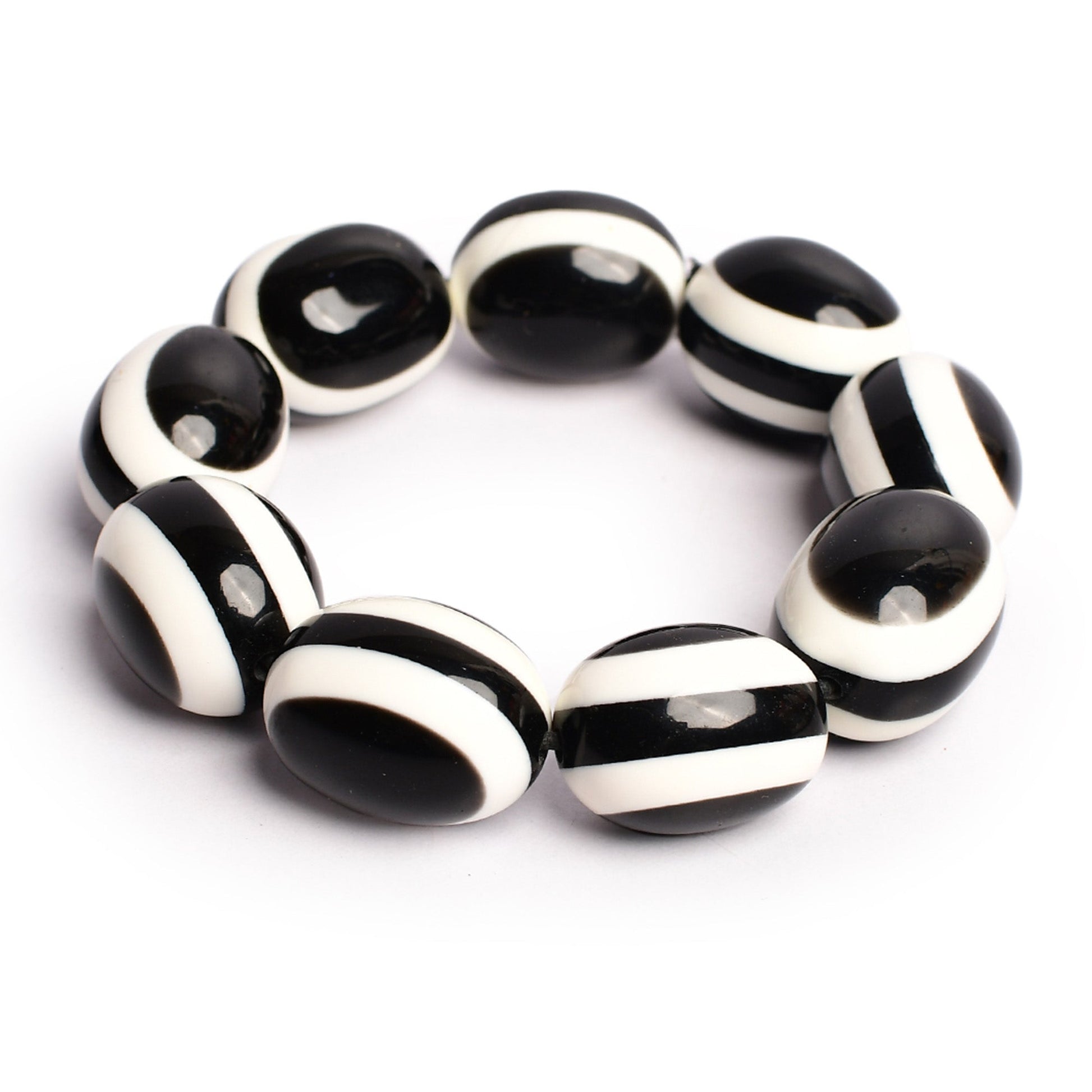 Black & White Stone Stretchable Bracelet by Bamboo Tree Jewels