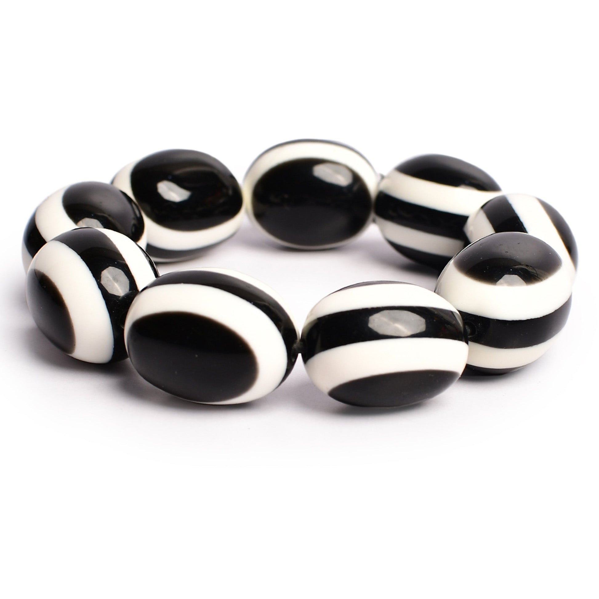 Black & White Stone Stretchable Bracelet by Bamboo Tree Jewels