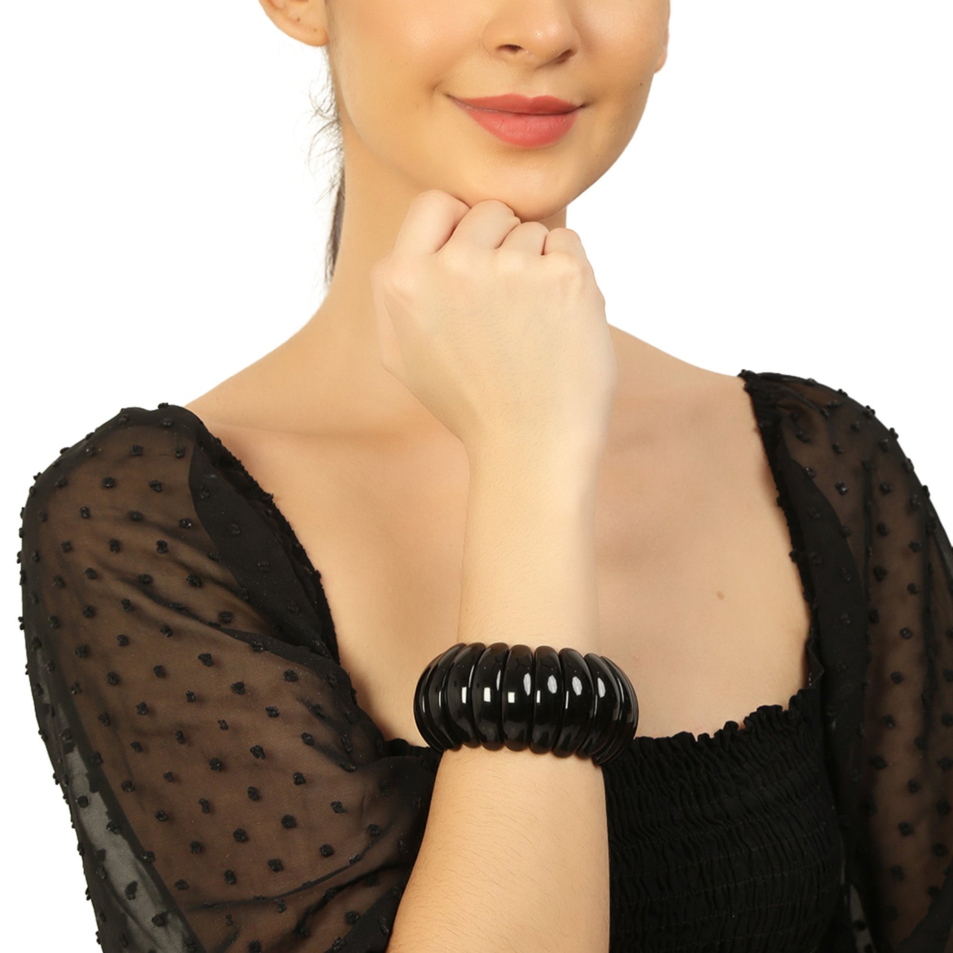 Black Beaded Stretchable Bracelet by Bamboo Tree Jewels
