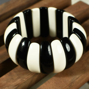 Black & White Beaded Stretchable Bracelet by Bamboo Tree Jewels