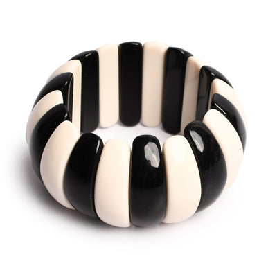 Black & White Beaded Stretchable Bracelet by Bamboo Tree Jewels