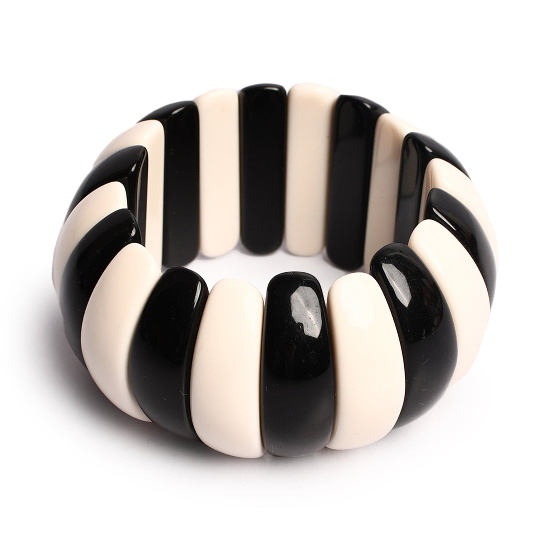 Black & White Beaded Stretchable Bracelet by Bamboo Tree Jewels