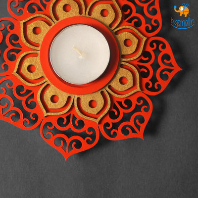 Decorative Wooden Tea Light Holder - Set of 2