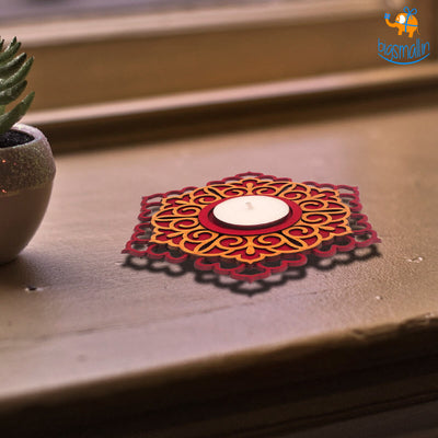 Decorative Wooden Tea Light Holder - Set of 2