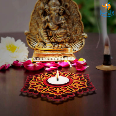 Decorative Wooden Tea Light Holder - Set of 2