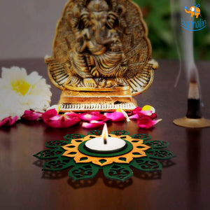 Decorative Wooden Tea Light Holder - Set of 2
