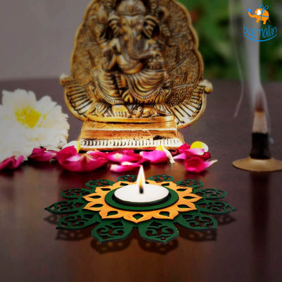 Decorative Wooden Tea Light Holder - Set of 2