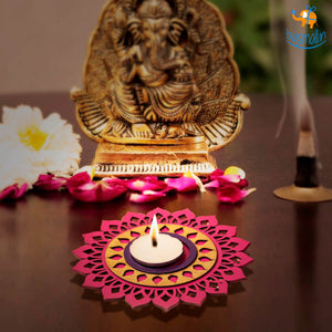 Decorative Wooden Tea Light Holder - Set of 2