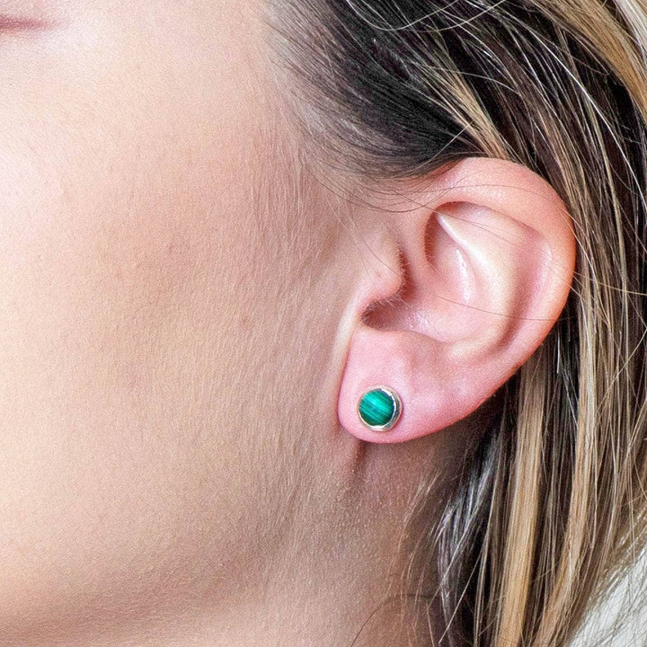 Genuine Malachite Silver or Gold Stud Earrings