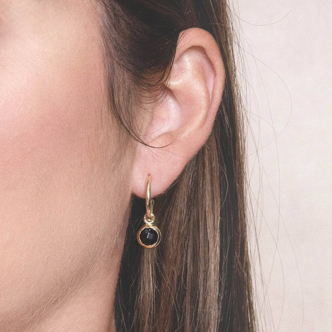 Black Tourmaline Silver or Golden Hoop Earrings