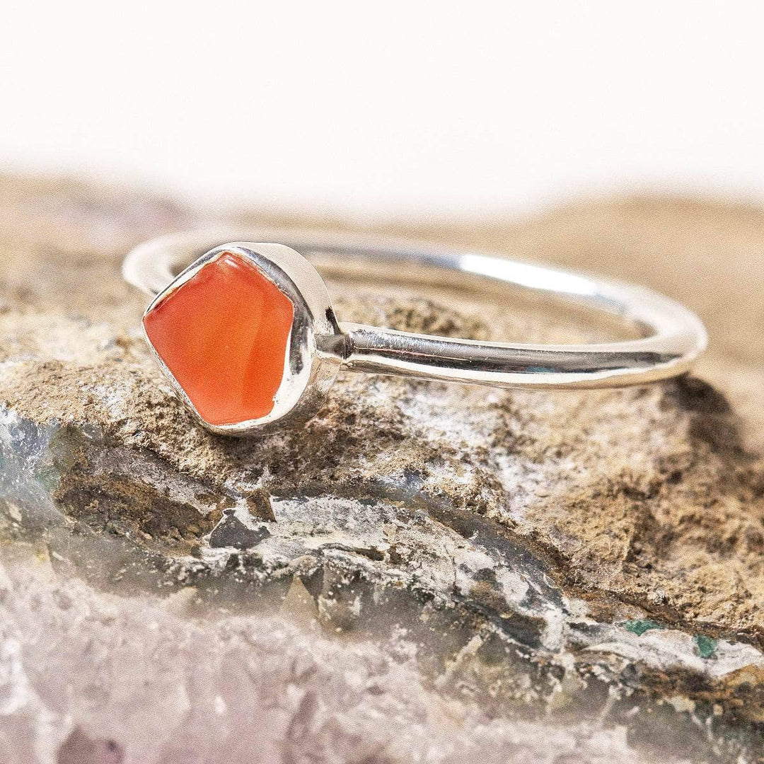 Carnelian Raw Freeform Silver Ring