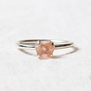 Rose Quartz Raw Stackable Silver Ring