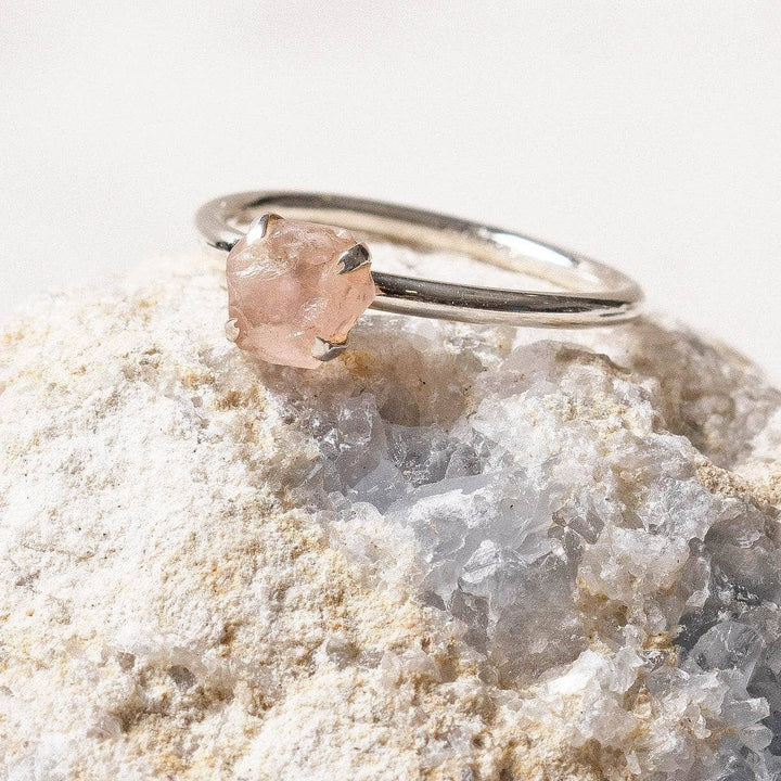 Rose Quartz Raw Stackable Silver Ring