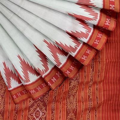 Red White Odisha Ikat Kargil Kumbha Khandua Silk Saree