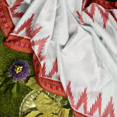 Red White Odisha Ikat Kargil Kumbha Khandua Silk Saree