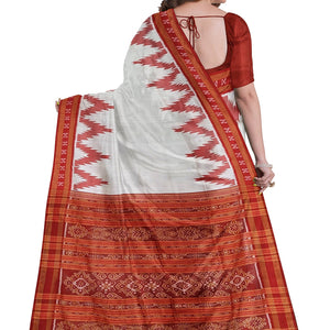 Red White Odisha Ikat Kargil Kumbha Khandua Silk Saree