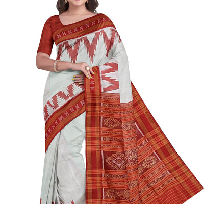Red White Odisha Ikat Kargil Kumbha Khandua Silk Saree