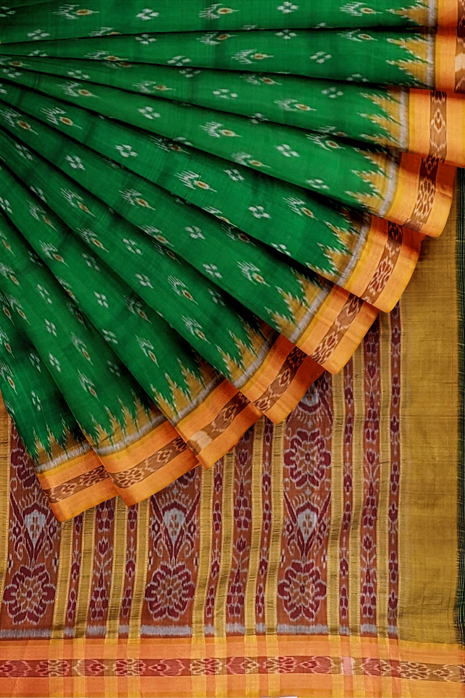 Green Yellow Mayur Chandrika Khandua Silk Saree