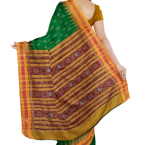 Green Yellow Mayur Chandrika Khandua Silk Saree