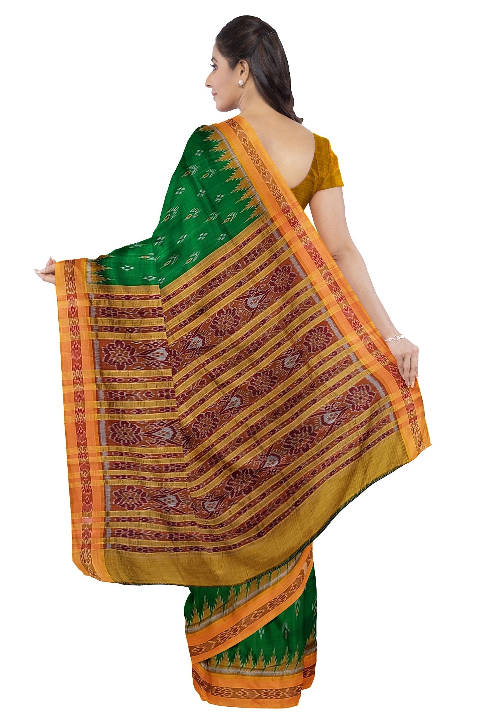 Green Yellow Mayur Chandrika Khandua Silk Saree