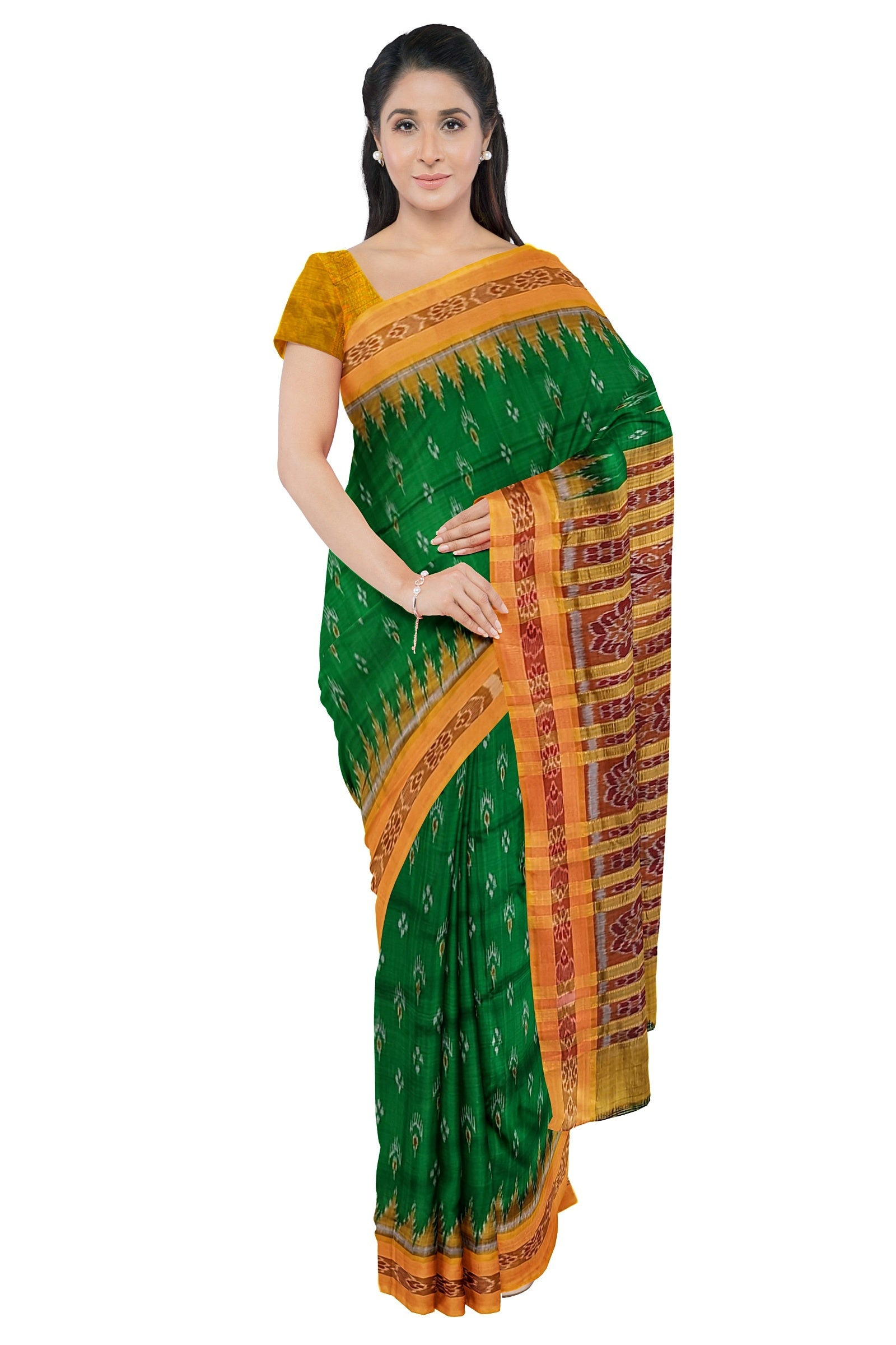 Green Yellow Mayur Chandrika Khandua Silk Saree