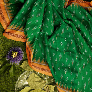 Green Yellow Mayur Chandrika Khandua Silk Saree