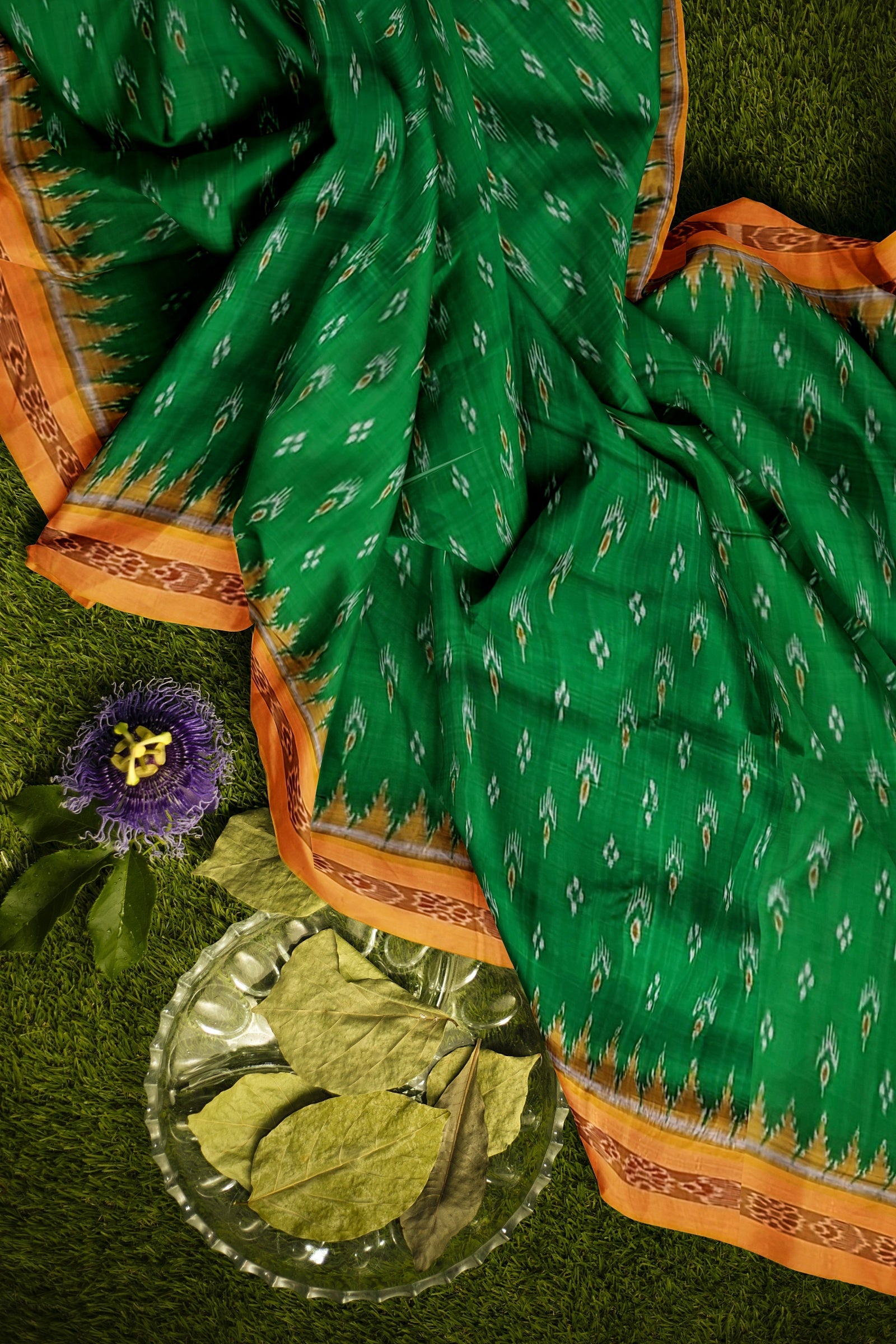 Green Yellow Mayur Chandrika Khandua Silk Saree