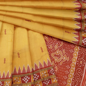 Deep Yellow Double Border Pasapalli Fish Motif Khandua Silk Saree