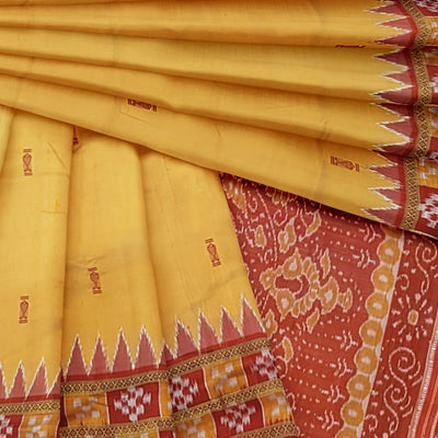 Deep Yellow Double Border Pasapalli Fish Motif Khandua Silk Saree