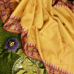Deep Yellow Double Border Pasapalli Fish Motif Khandua Silk Saree