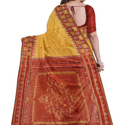 Deep Yellow Double Border Pasapalli Fish Motif Khandua Silk Saree
