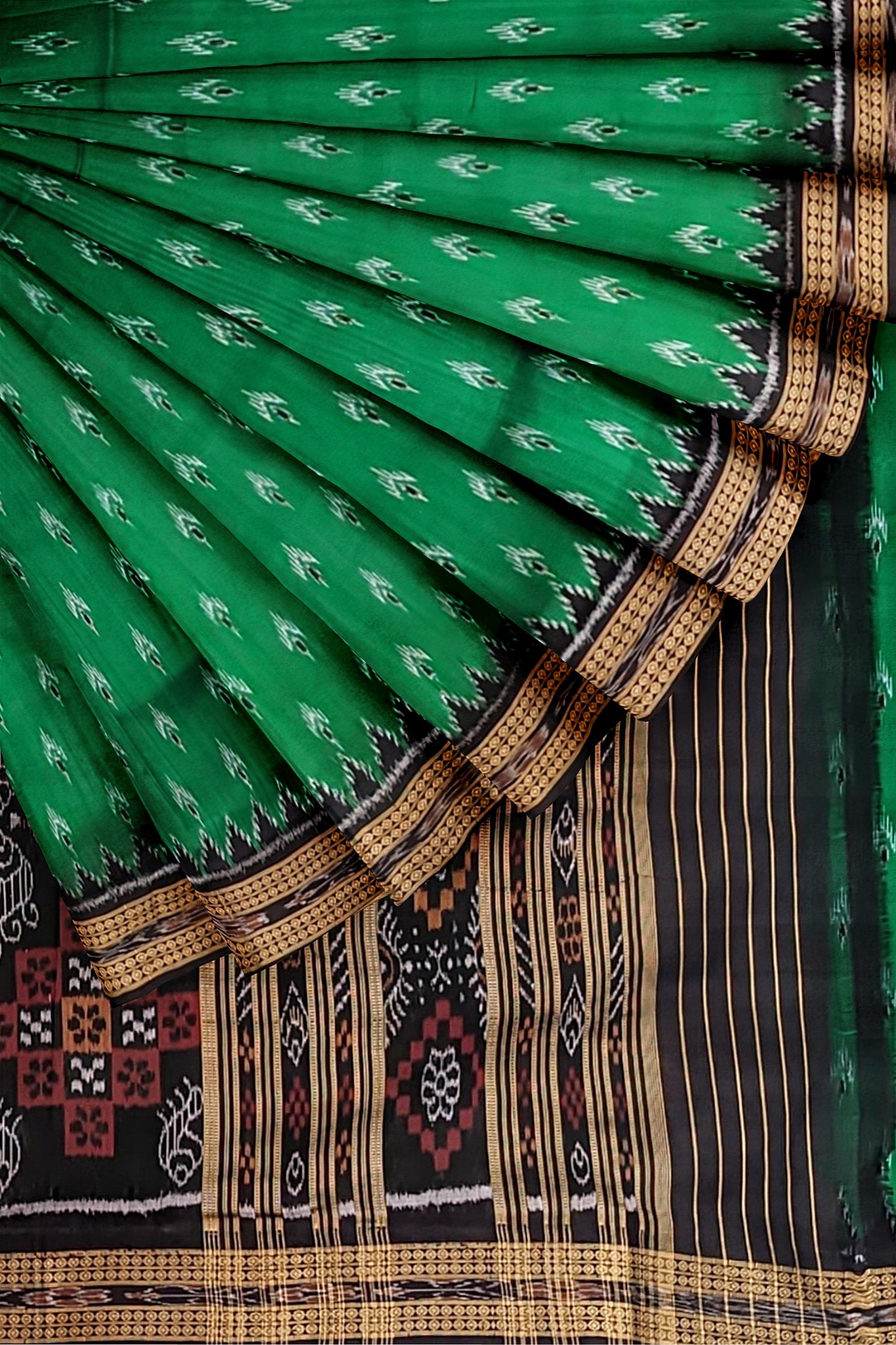 Green Black Mayur Chandrika Khandua Silk Saree