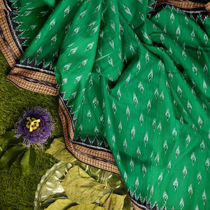 Green Black Mayur Chandrika Khandua Silk Saree
