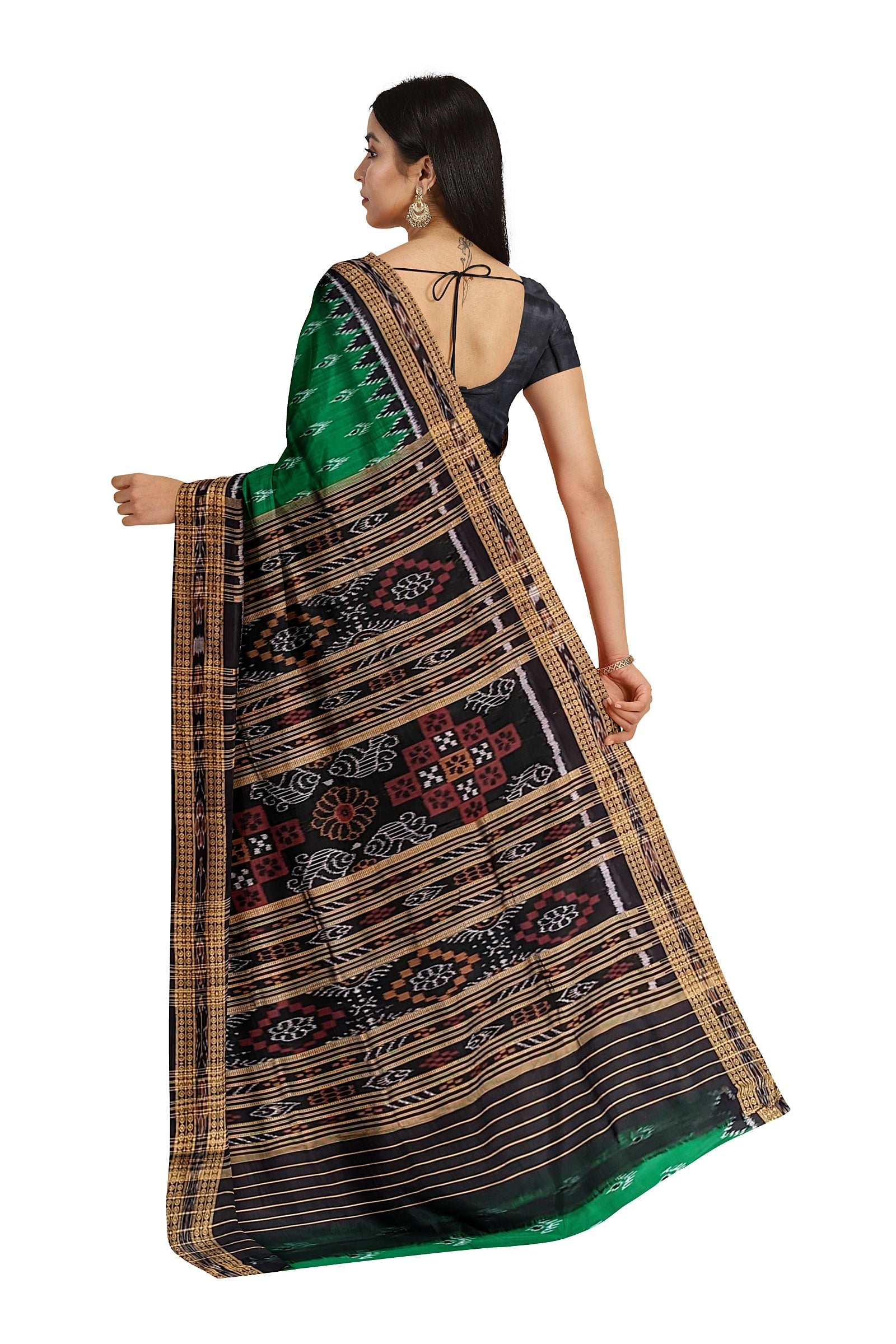 Green Black Mayur Chandrika Khandua Silk Saree