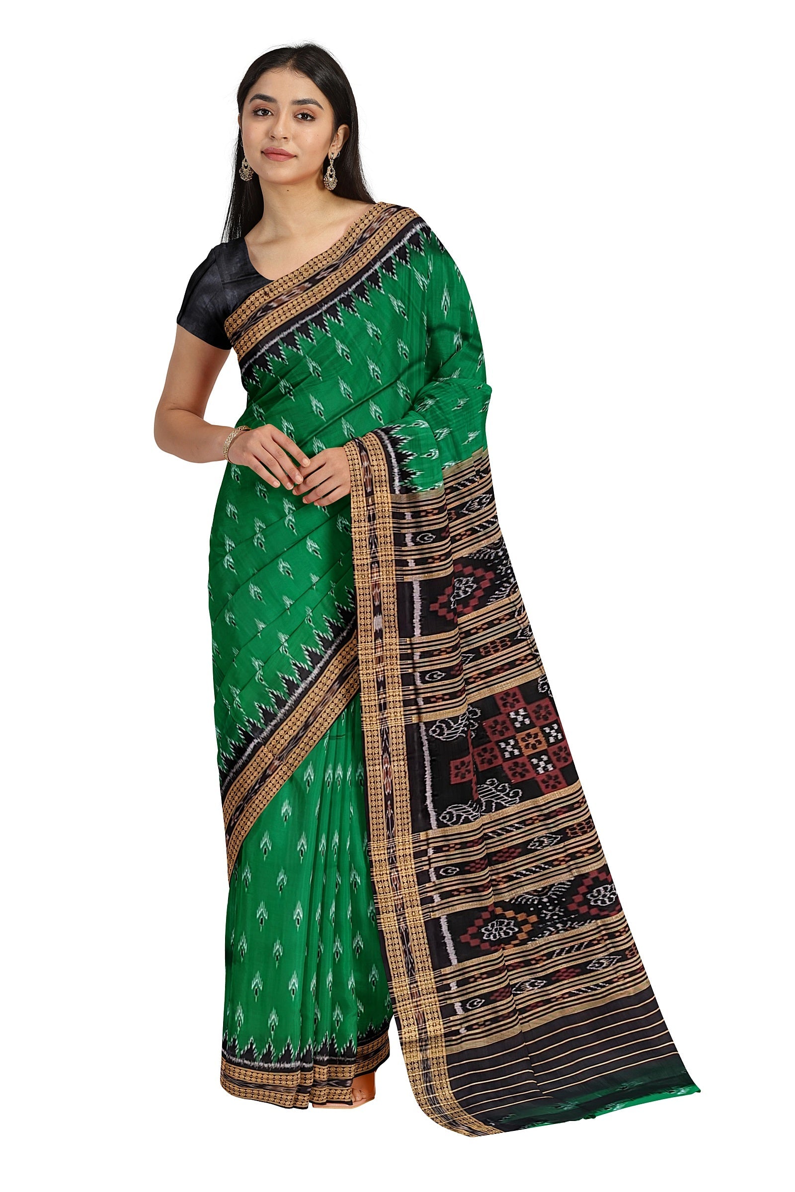 Green Black Mayur Chandrika Khandua Silk Saree