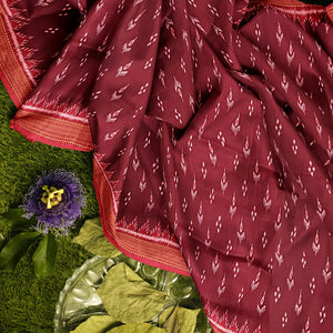 Maroon Red Mayur Chandrika Odisha Ikat Khandua Silk Saree