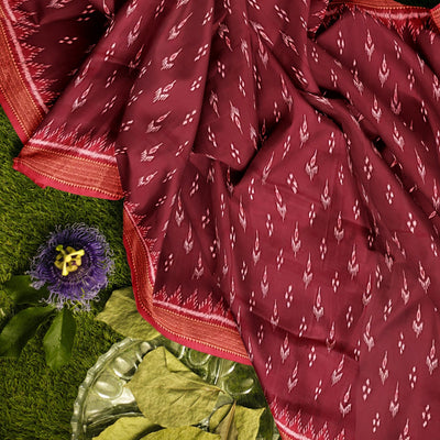Maroon Red Mayur Chandrika Odisha Ikat Khandua Silk Saree