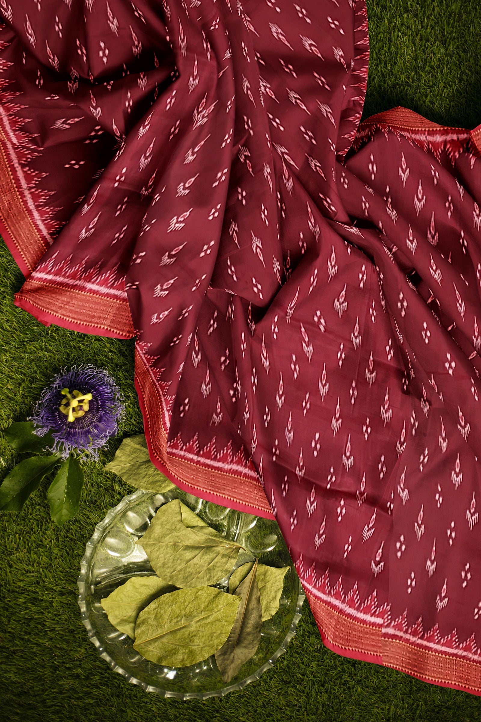 Maroon Red Mayur Chandrika Odisha Ikat Khandua Silk Saree