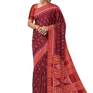 Maroon Red Mayur Chandrika Odisha Ikat Khandua Silk Saree